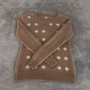 Halogen 100% cashmere sweater. Tan with white and gray polka dots. Size XS